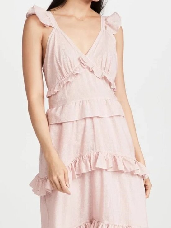 Misa Los Angeles Dresses & Skirts - Misa Los Angeles Morrison Ruffle Tiered Maxi Dress Pink Stripe Candy Striper